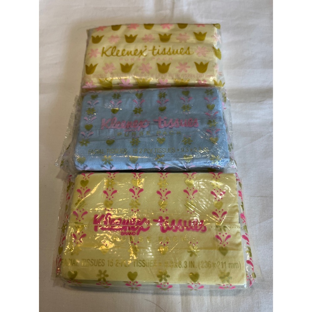 Vintage 1980s Kleenex Purse Pack Tissues Set of 3 Retro Floral Pocket Packs NEW
